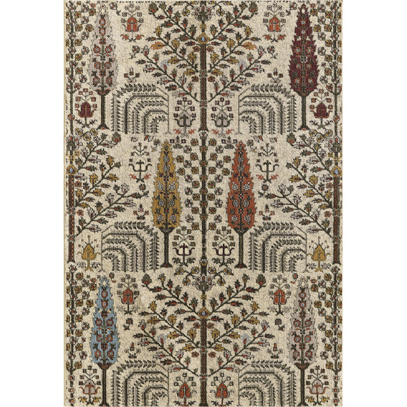 Tapis rouge / brun / crème tissé à la machine Moloney, Rectangle 4 pi x 6 pi