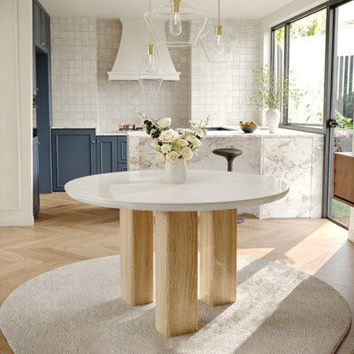 Maxwell 47" Sintered Stone Top Round Dining Table Seat 4-6 with White Oak Base