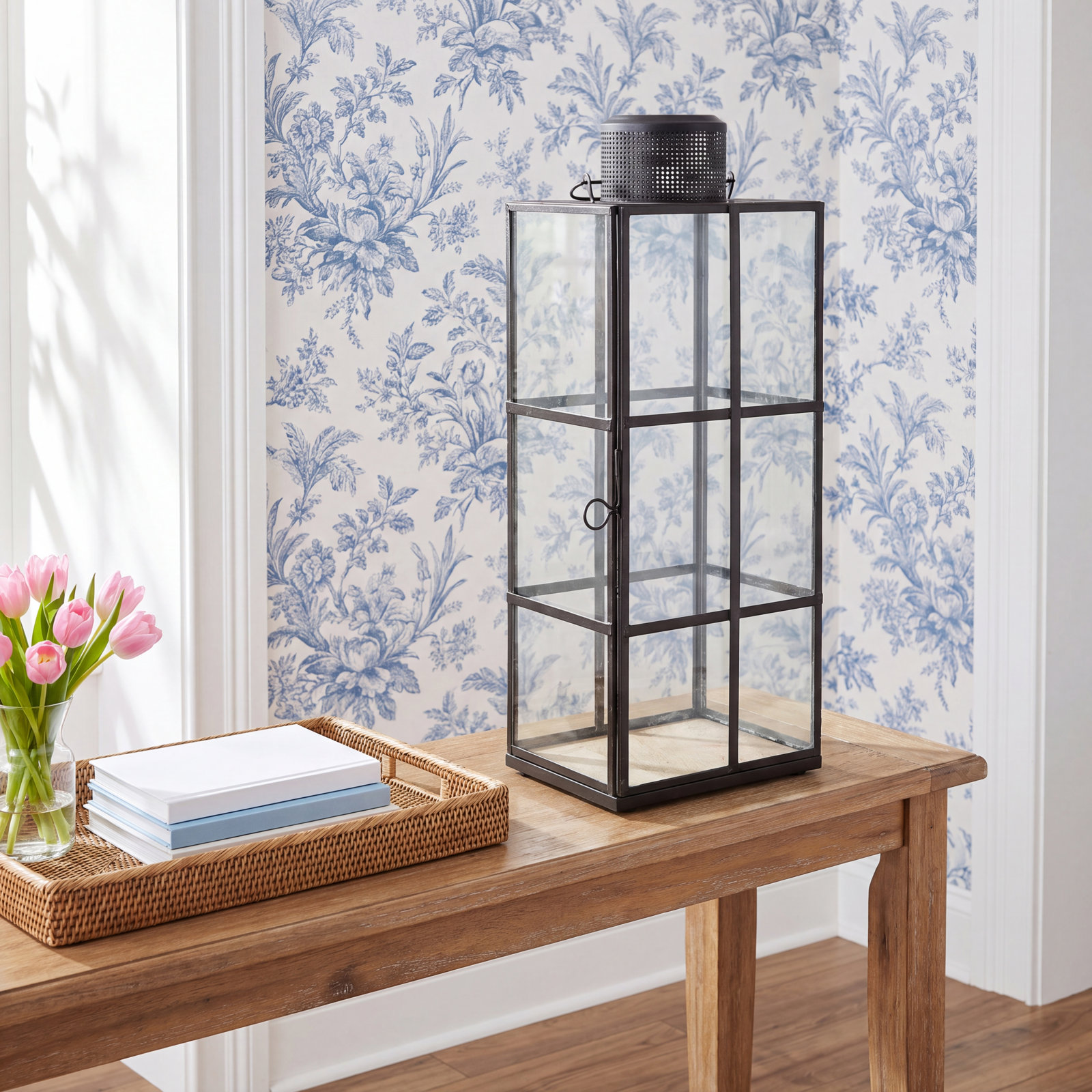 Tabletop Lantern, 16.73" H x 6.1" W x 6.1" D