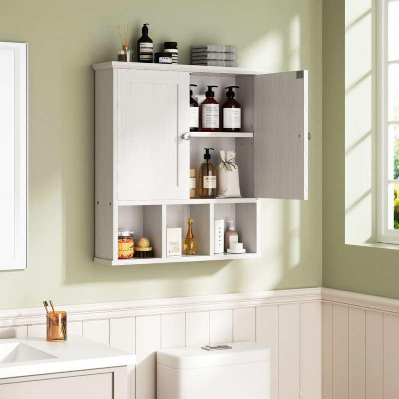 Bathroom Medicine Cabinet – Wall-Mounted with 2 Doors & Open Shelf for Organized Storage, White