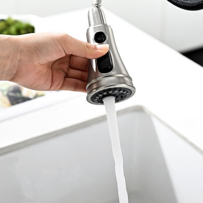 Kitchen Sink 3 Hole Faucet, Pull Down In Brushed Nickel, 2 Handles, Design Faucet With Pull-Down ,