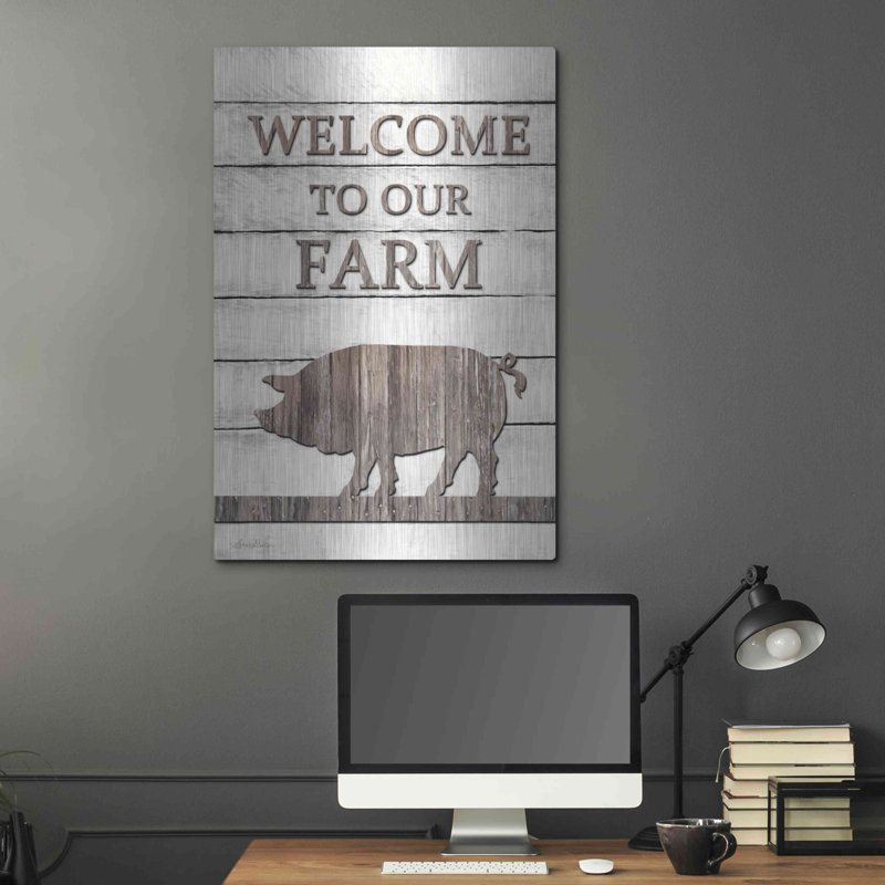 «Pig Welcome To Our Farm» par Lori Deiter sur métal, H 36 po x l 24 po