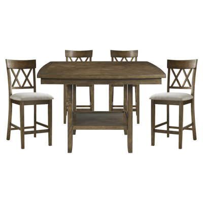 Contemporary 5Pc Dining Set Counter Height Table And 4 Counter Height Chairs Functional Lazy Susan Shelf Table Light Oak Finish Wooden Kitchen Dining -  Gracie Oaks, C7011CDF2AF74F5284F2C2D542BAC994