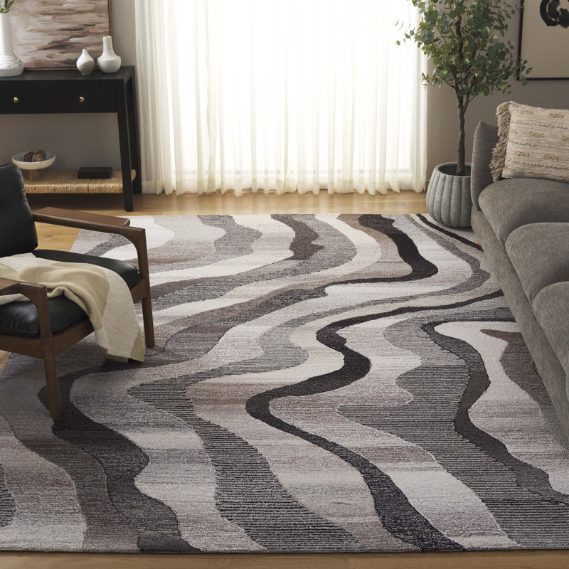 Natajah Ebony Hand Tufted Wool Cotton Abstract Rug in Grey/Ivory, Rectangle 6' x 9'