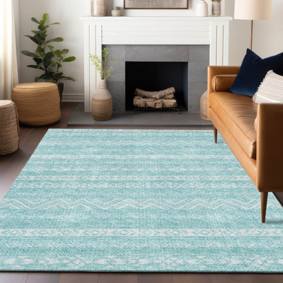Tapis bleu sarcelle lavable à la machine Premium Prisco