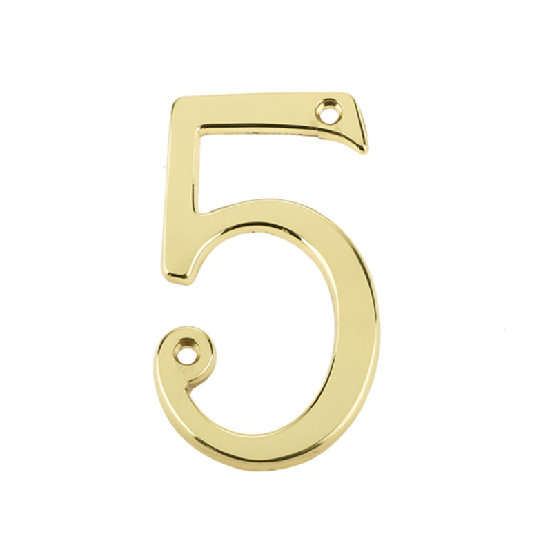 7.5cm H Brass House Number, 5, Polished Brass