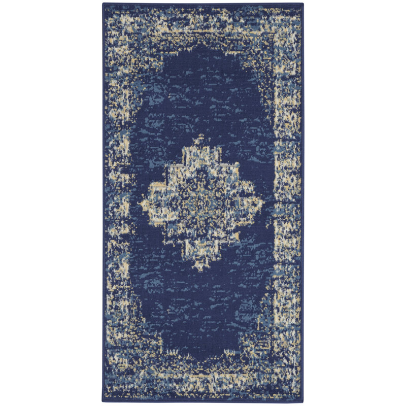 Tapis oriental bleu / blanc Burnie, Rectangle 2 pi x 4 pi