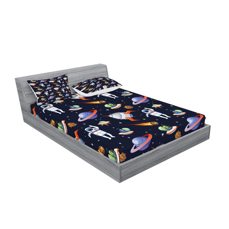 Multicolore drap-housse et coussin décoratif Ambesonne Alien, Ensemble de draps pour très grand lit + 5 pièces