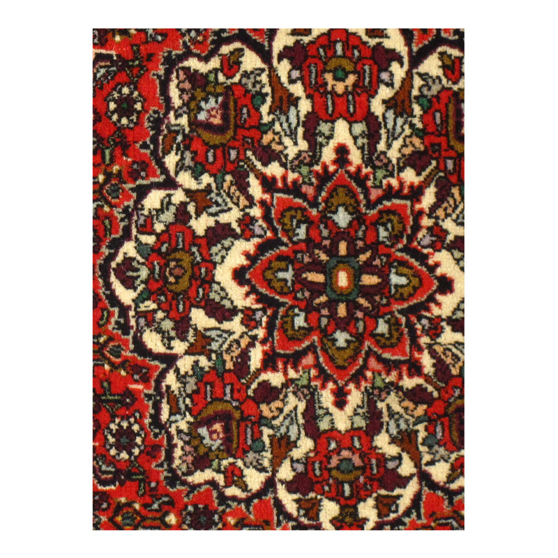 Tapis persan rouge / ivoire / noir en laine noué à la main de conception unique 1 pi 1 po x 2 pi 4 po Persian