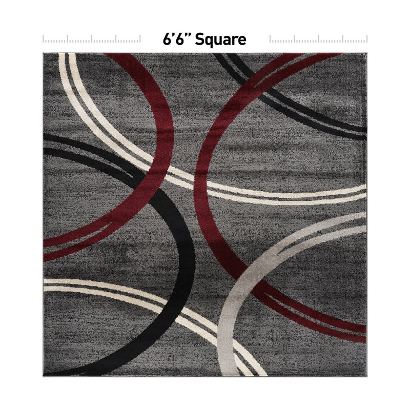 Weekes Performance Area Rug in Gray/Red/Black, Square 6'6"