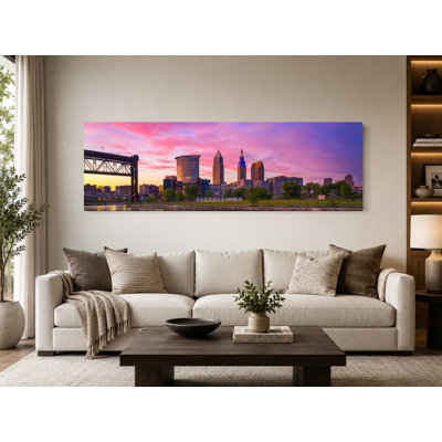 Cleveland Skyline River — Panoramic Canvas Wall Art