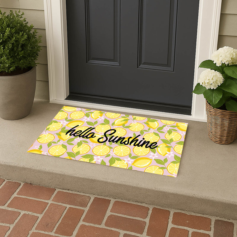 Lemons Hello Sunshine Outdoor Doormat, 21" W x 34" L, Pink
