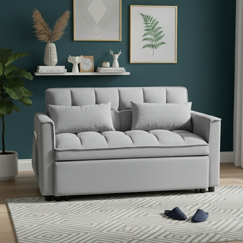 Fauteuil-lit en velours gris 33,5 po - lit simple escamotable 3 en 1 - dossier réglable, Gris