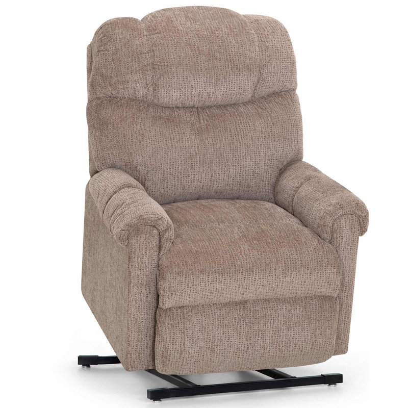 Kifer Upholstered Lift Assist Power Recliner, Light Brown Polyester