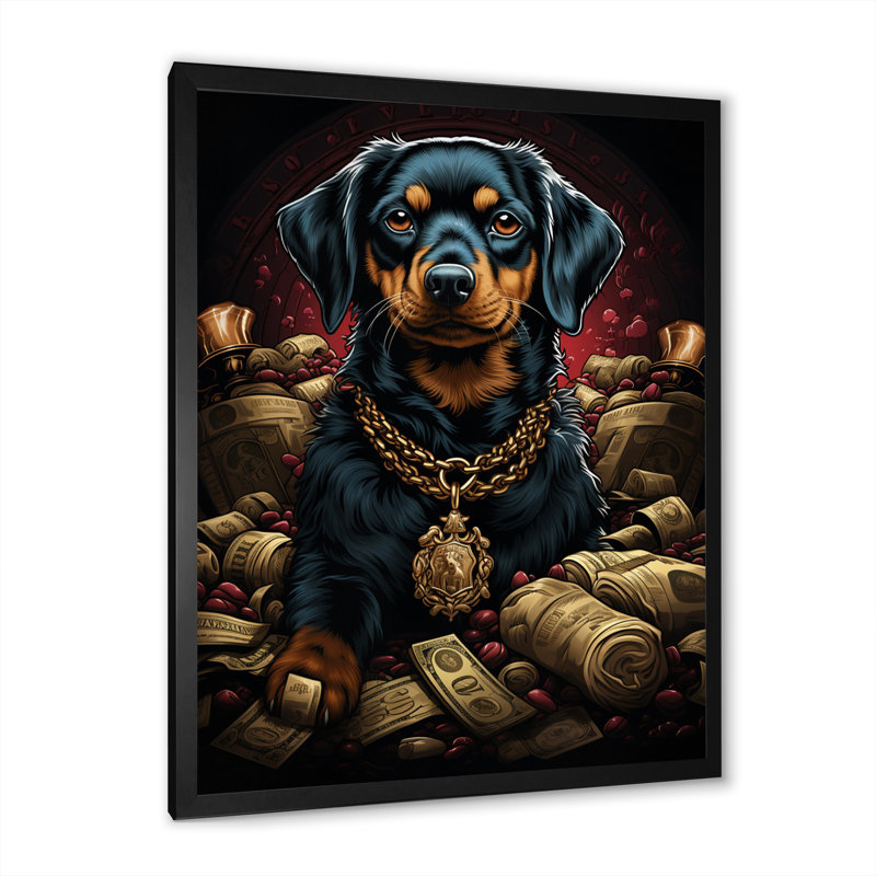 «Gangster Dachshund I» sur toile, Cadre simple noir, H 20 po x l 12 po x P 1 po
