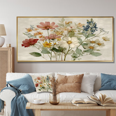 Bouquet de fleurs de campagne rétro - décoration murale, fleurs vertes encadrées