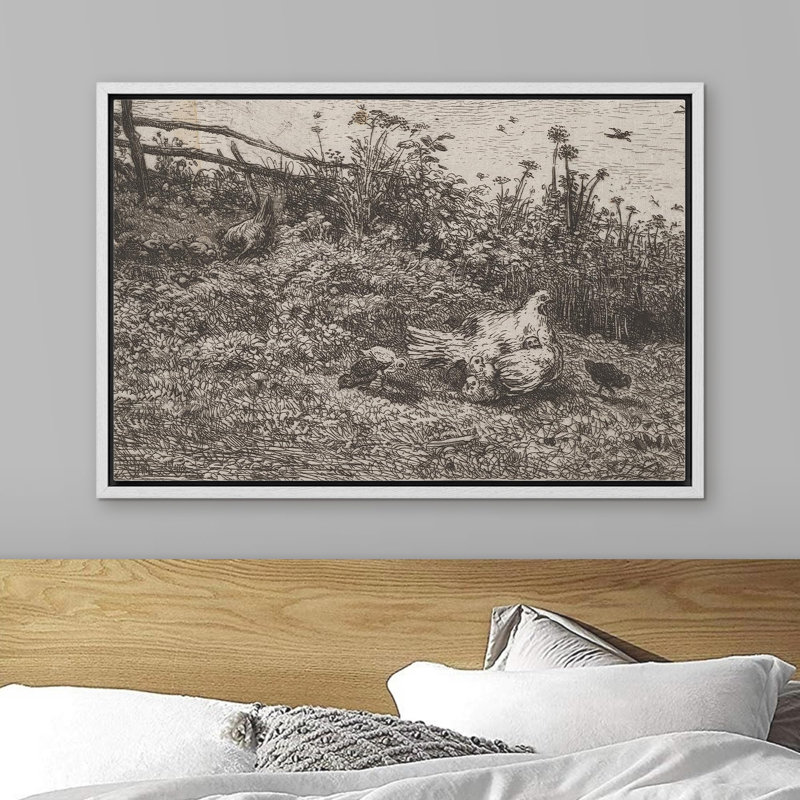 "Poulet et poussins de style vintage", Blanc, H 16 po x l 24 po