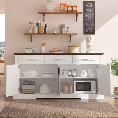 Buffet avec 4 portes, 3 tiroirs, tablettes réglables et ensemble anti-basculement
