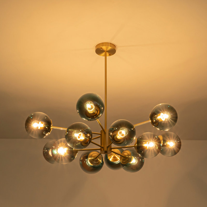 Lustre en verre spoutnik linéaire moderne à 12 lumières Ealf, Or