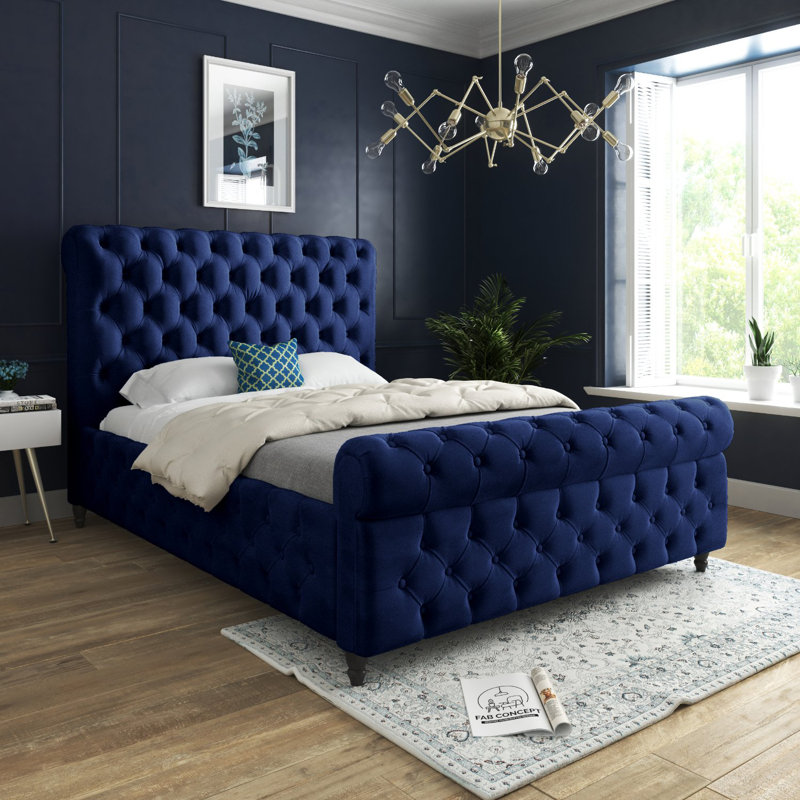 Aleesha Upholstered Bed, Single (3'), Blue