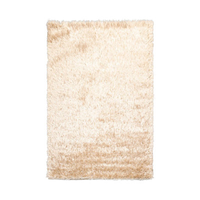 Tapis à poil long moderne et contemporain fabriqué à la main en polyester beige