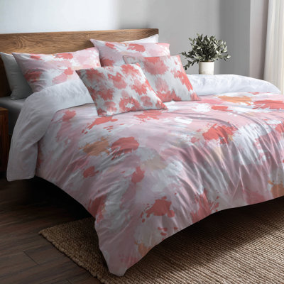 Ensemble de literie abstraite de 6 pièces - taies et coussins décoratifs rose et blanc Airy