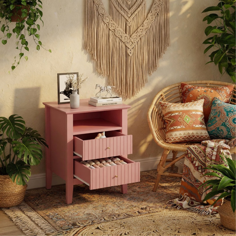 Table de bout moderne 18 po avec 2 tiroirs 18 po, H 23 po x l 18 po x P 14 po, Rose