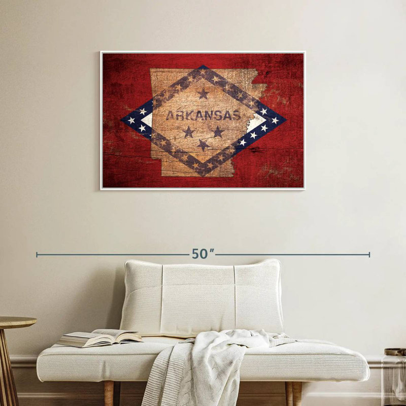 Carte d'État sur le drapeau de l'Arkansas, Cadre flottant blanc, 37 po x 25 po