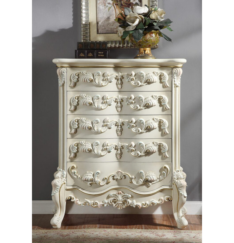 White Gloss Hand Carved Chest with Felt Lined Drawers