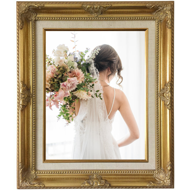 Estelle Antique Gold Leaf Wood French Baroque Picture Frame, 16" x 20", Gold/Linen