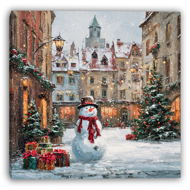 «Holiday Snowman Plaza», art mural sur toile tendue, H 30 po x l 30 po
