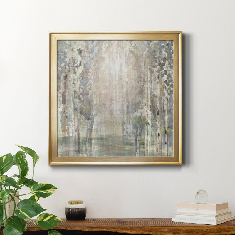 Birch Wood Clearing - Peinture sur toile encadrée, H 26,5 po x l 26,5 po x P 1,5 po, Or