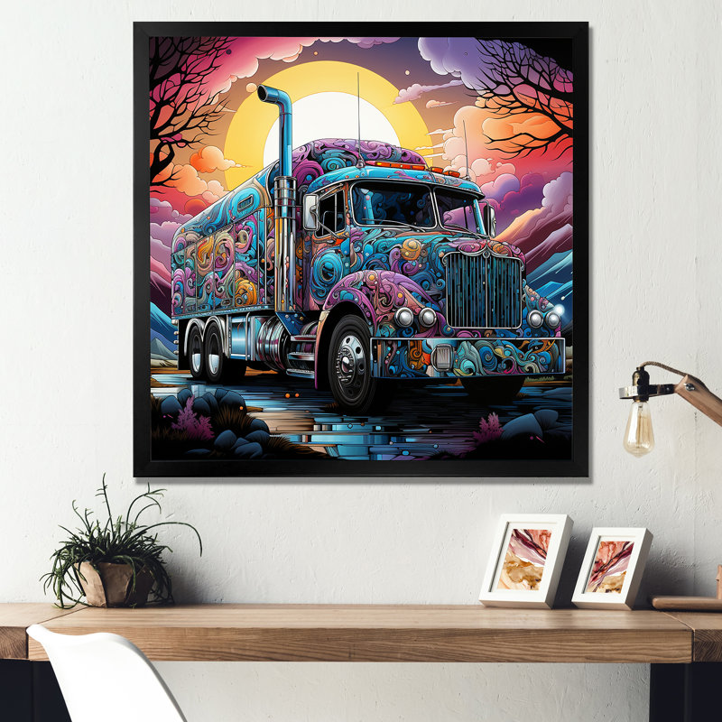 «Fantasy Truck Adventure» sur toile, Cadre simple noir, H 16 po x l 16 po x P 1 po