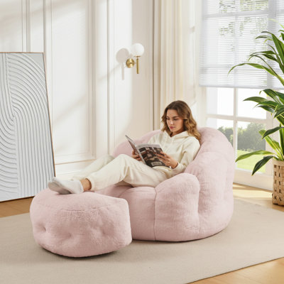 Fauteuil à billes et repose-pieds en fausse fourrure de lapin 46 po Wilder - Siège confortable luxueux