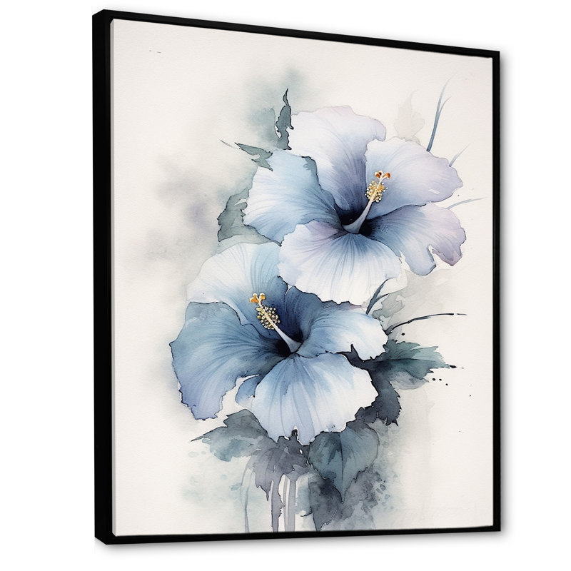 Blue Hibiscus Harmony I, reproduction d'art sur toile, Cadre flottant noir, H 40 po x l 30 po x P 1,5 po