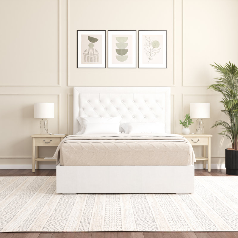 Merissa Upholstered Bed Frame, White, Super King (6')