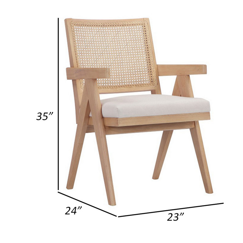 Fauteuil Bassa Isha avec dossier canne, velours, structure en bois, Velours blanc cassé