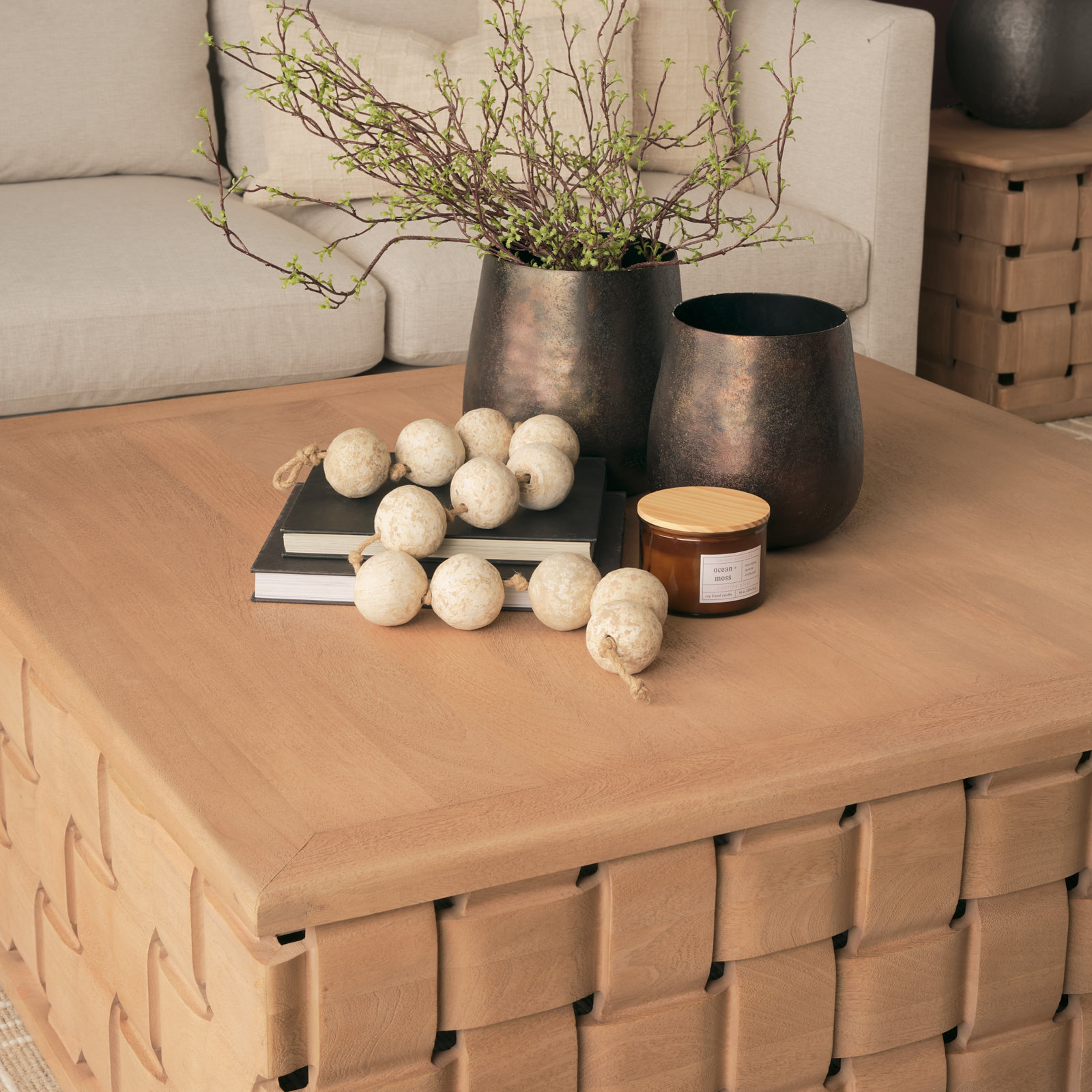 Niya 48" Square Mango Coffee Table, Natural Wood