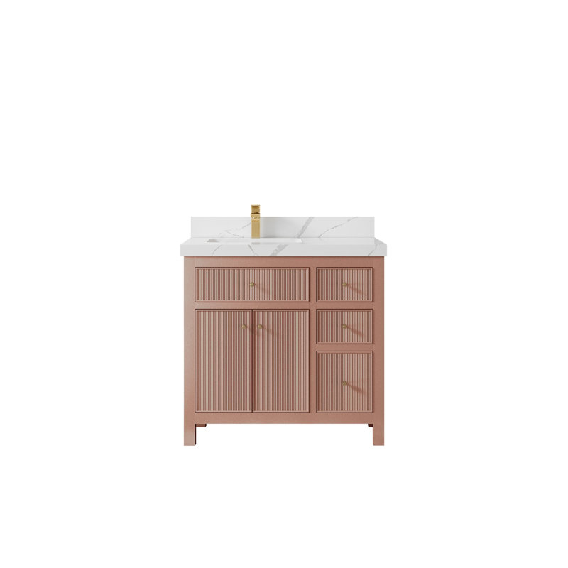 Sonoma 36 po X P 22 po D Meuble-lavabo décalé gauche en terre cuite chaude avec 2 po, Calacatta Laza