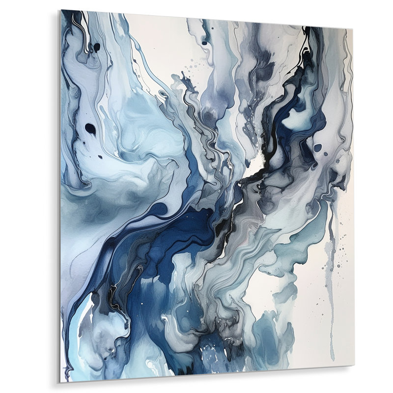 «Blue and Grey Ethereal Elixir II - Abstract Shapes», reproduction d'art en métal, H 32 po x l 24 po