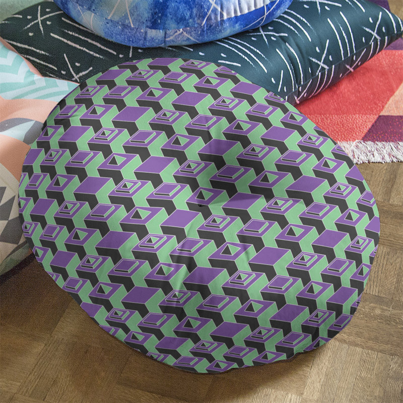 Coussin de sol à motif de gratte-ciels classiques, 26 po x 26 po, Mauve/vert