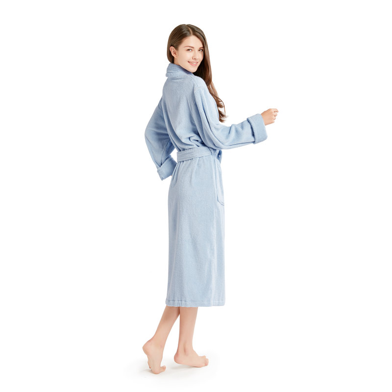  Peignoir mi-mollet en coton avec poches, P / M, Bleu
