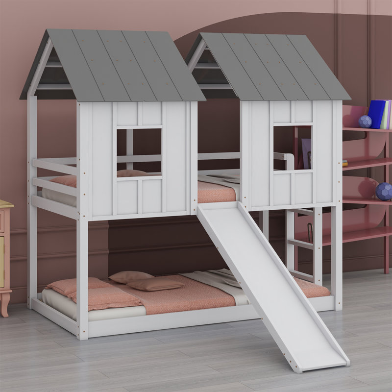 House Bunk Bed With Slide And Windows