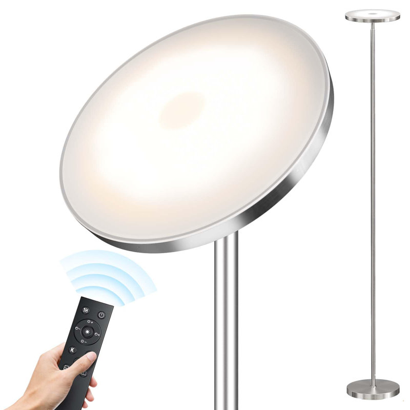 Lampadaires pour le salon, lampe sur pied à DEL 32W / 3000LM avec télécommande, Nickel