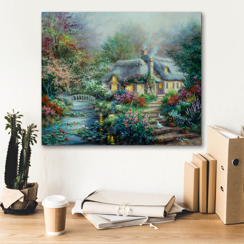  «Little River Cottage» par Nicky Boehme, art mural sur toile, 24 po x 20 po, H 20 po x l 24 po