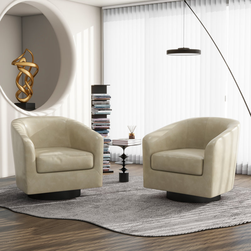 Bennett 73.1Cm Wide Swivel Barrel Chair, Cream Faux Leather