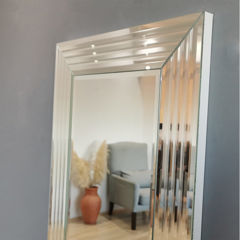 Miroir mural moderne argent moderne, 47,2 po x 15,7 po x 0,9 po | 100% panneau de fibres à densité moyenne, réglable pour l'affichage horizontal et vertical | Conception élégante de couleur unie, parfaite pour la décoration intérieure et les vestibules, élégante et fonctionnelle