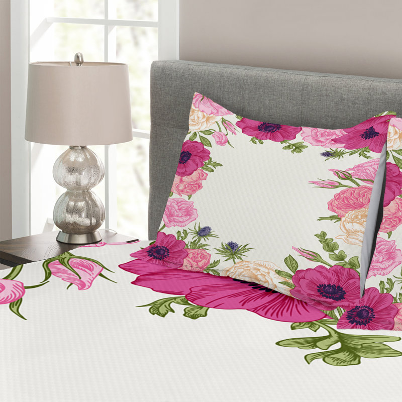 Adeleine Polyester Floral Bedspread with Pillowcases, 220 x 220 cm Bedspread - 2 Shams