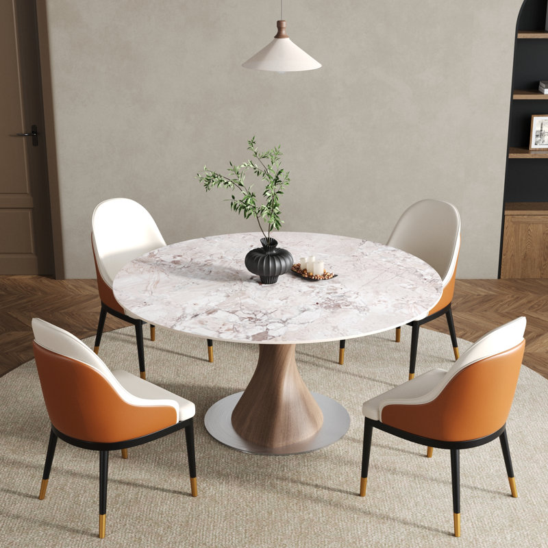 Table de salle à manger stable pour 4/6/8, 29.53"H x 59"L x 59"W, Colourful, Noyer foncé