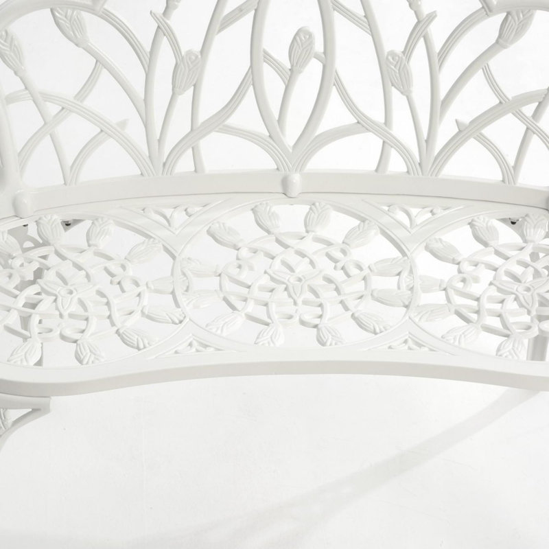 Banc de jardin en métal, H 34,6 po x l 33,8 po x P 22,4 po, Blanc